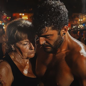 Photorealism,realism,,a muscular beefy sweaty man,entering in a...