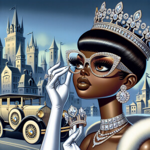 Graceful queen with brown skin, as Betty Boop wearing a white go...