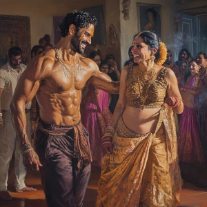 A hyperrealism-style  depicting a muscular, sweat-glistened man...