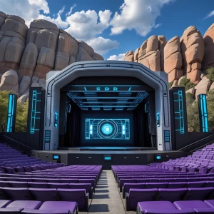 Red Rocks amphitheater in a Futuristic, star wars, tron, Cyberpu...