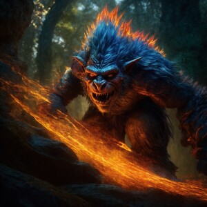 In a dynamic holographic depiction, a menacing troll emerges fro...