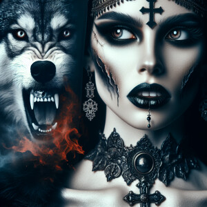 macabre gothic vampire with large black ornate cross adorned wit...