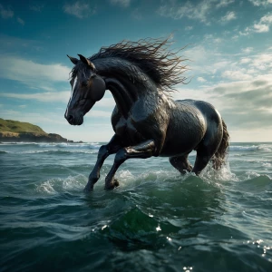 A seductively mysterious kelpie, half-human and half-horse, capt...