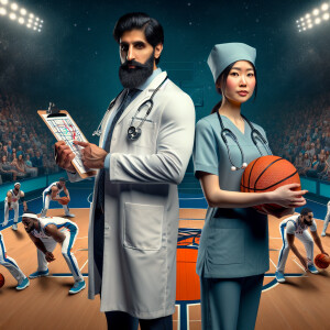 Real Photos blended of doctor and a nurse 76ers basketball coach...