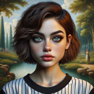 Create a captivating digital artwork of a delightful 19-year-old...