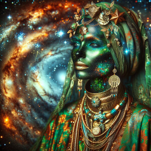 In the swirling depths of the cosmic void, a radiant offbeat cos...