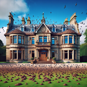 Make a big house with poop all over the roof