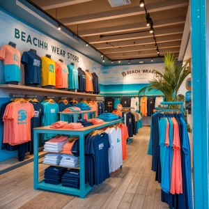 Photo interior beach wear clothing store.