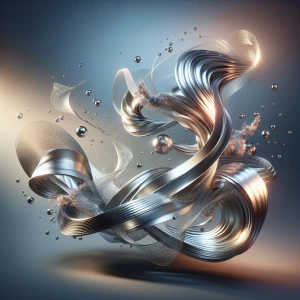 Smooth, flowing ribbons of liquid metal weave through the air, t...