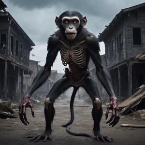 "A nightmarish humanoid vampire monkey with a grotesque and skel...