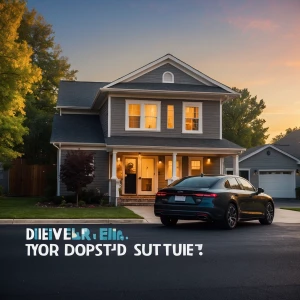 A sleek rental car parked in front of a modern suburban home at...
