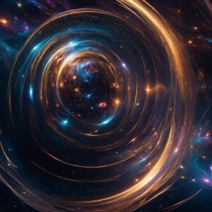 In the center of a swirling galaxy, a mesmerizing ethereal const...