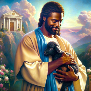 Oil painting of an African-American man resembling Jesus Christ,...