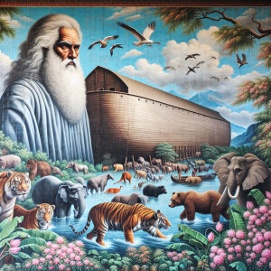 A close-up and detailed wall painting focusing on Noah, depicted...