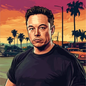 Elon Musk in GTA art style — — in the style of a Grand Theft Au...