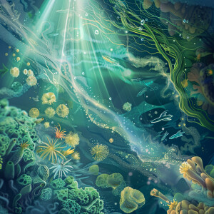 Illustration of the oxygen production in an oceanic plankton blo...