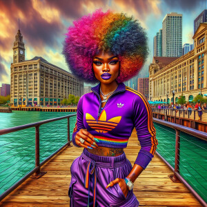 ink wash: looking out at the water from the pier an African Amer...