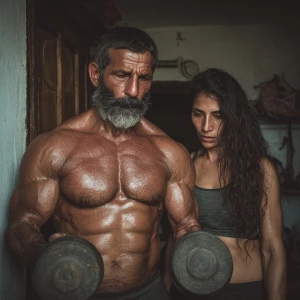 Realism photo art,A  muscular beefy sweaty kashmiri man doing wo...