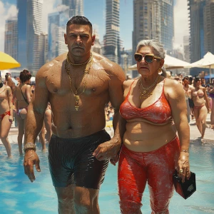 realism,photo fanstasy,a muscular beefy criminal man walking wit...