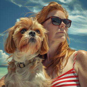 Photorealistic high resolution image. Light ginger haired 44 yea...
