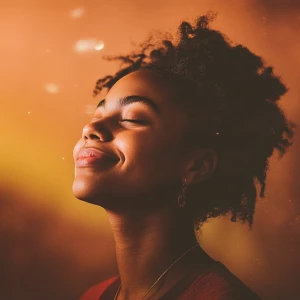 A person's expression gradually shifts from deep in thought to a...