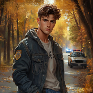 1male, young adult male, policeman, (short hair), brown hair col...