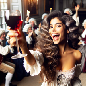 A woman with cascading long hair and wearing a white nightgown e...