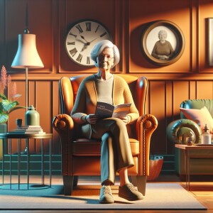 A realistic 3d image of a cozy bold toned living room with a gra...