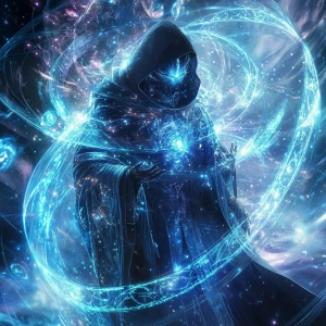 A luminously ethereal elysian warlock, exuding an aura of myster...