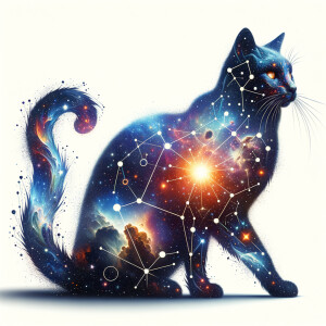 A white background, a graphic of an outer space celestial animal...