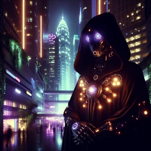 In the midst of a neon-lit metropolis, a cimmerian solarpunk vir...