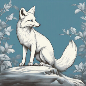 a White Fox With Their Light Blue Inner Ears, Light Blue Inner T...
