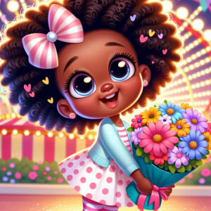 A charming, joyful African American 6-year-old girl cartoon char...