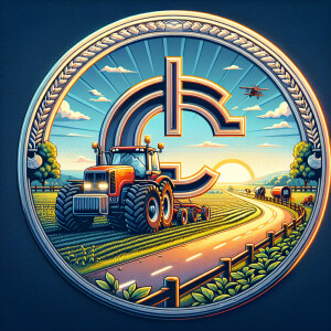 A realistic farm game with an upclose tractor sunset in backgrou...