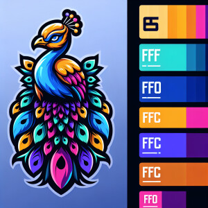 A peacock with this colors: 
#0066FF - Blue at the top
#FF00FF...