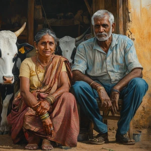 Photorealism,a muscular sweaty village head man sitting beside a...