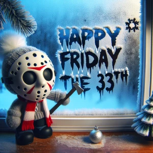 An Jack Frost  on  the shelf donned in a hockey mask, smearing t...