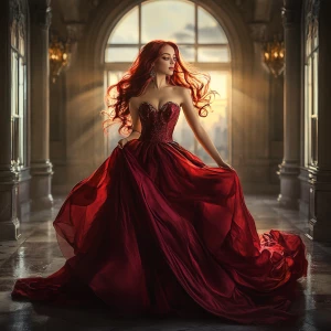 A breathtakingly beautiful young woman with flowing, cascading d...