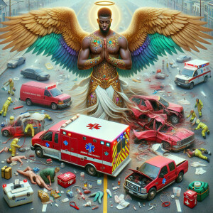 Create a realistic 3D oil painting depicting a scene of emergenc...