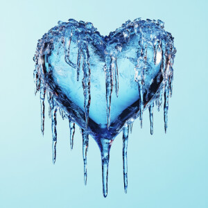 Heart made of ice, icicles dripping from the bottom, cold and co...