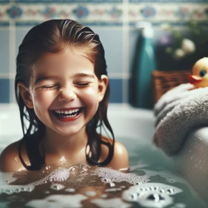 Girl bath with towel