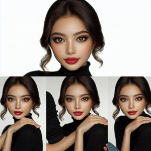 create 5 different images of the same girl with different poses....