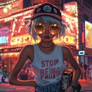 young, rebellious anime-style character. The character should ha...