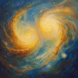 In the depths of an ancient cosmic tapestry, two distant stars s...