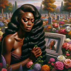 A beautiful light-skinnedb African-American woman with long wavy...