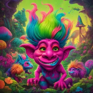 A cacophonously vibrant chromatic schlocky troll, its every pixe...