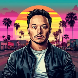 Elon Musk in GTA art style — Add cap to it — in the style of a G...