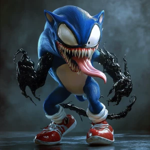 Create an image of a character that combines Sonic the Hedgehog'...