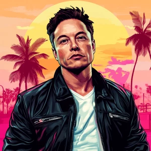 Elon Musk in GTA art style, , in the style of a Grand Theft Aut...