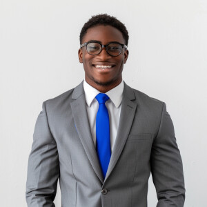 A man wearing a suit.
The Suit Color is gray
The Tie Color is...